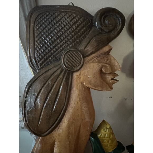 2 Vintage Hand Carved Wood Wall Hanging set Honduras  folk art figures plaques - Picture 5 of 14